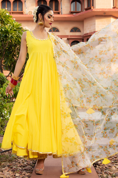 Women's YELLOW BERRY COTTON ANARKALI SET- Pomcha Jaipur