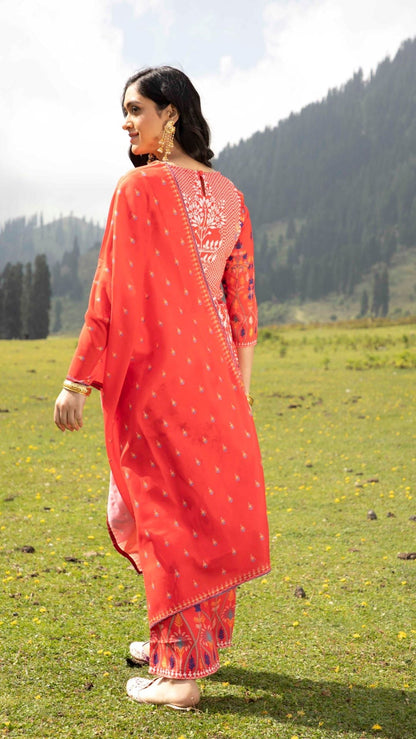 Women's Red Digital Print Kurta Palazzo With Dupatta