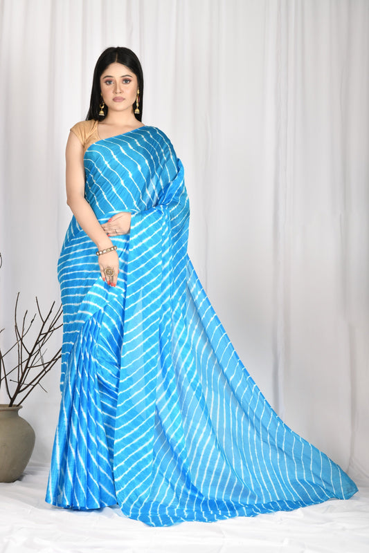 Women's Hand Tie And Die Leheriya Chinnon Saree