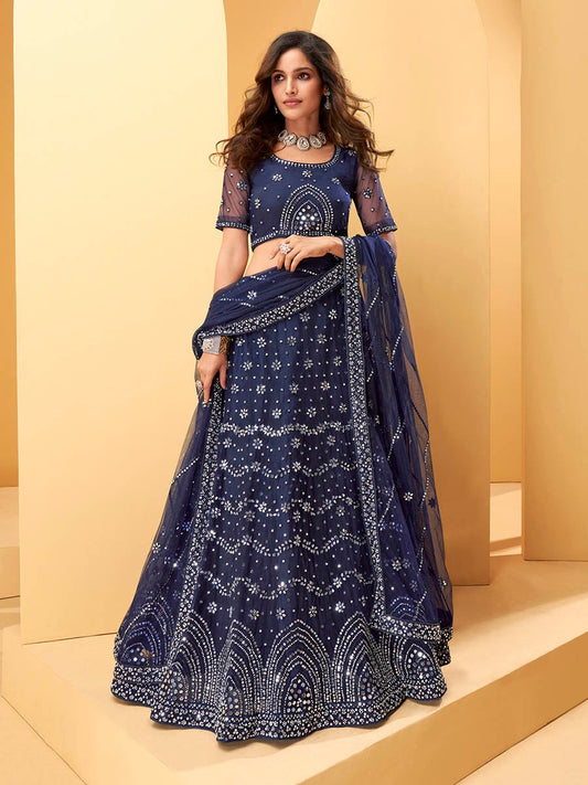 Women's Blue Heavy Embroidered net Designer Lehenga