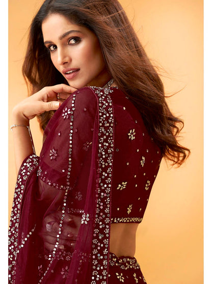 Women's Maroon Heavy Embroidered net Designer Lehenga