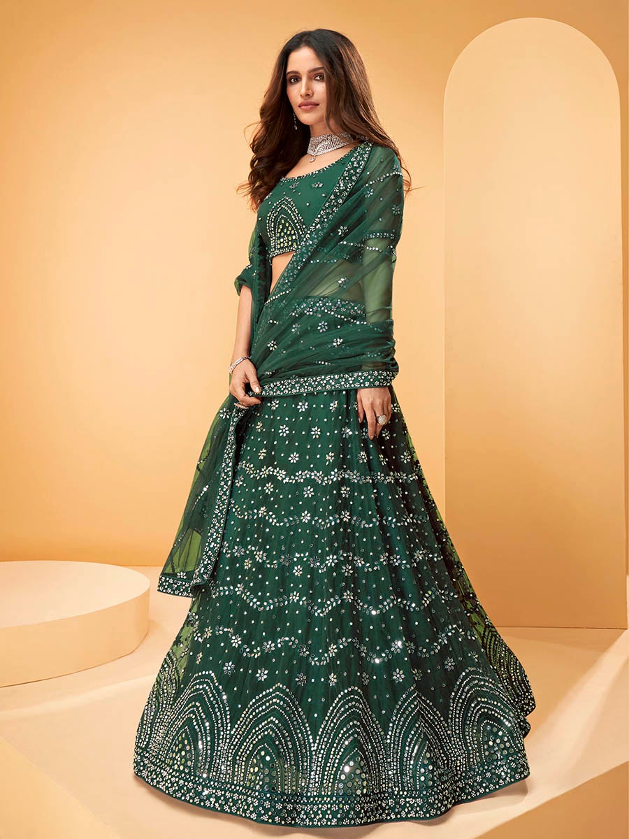 Women's Green Heavy Embroidered net Designer Lehenga