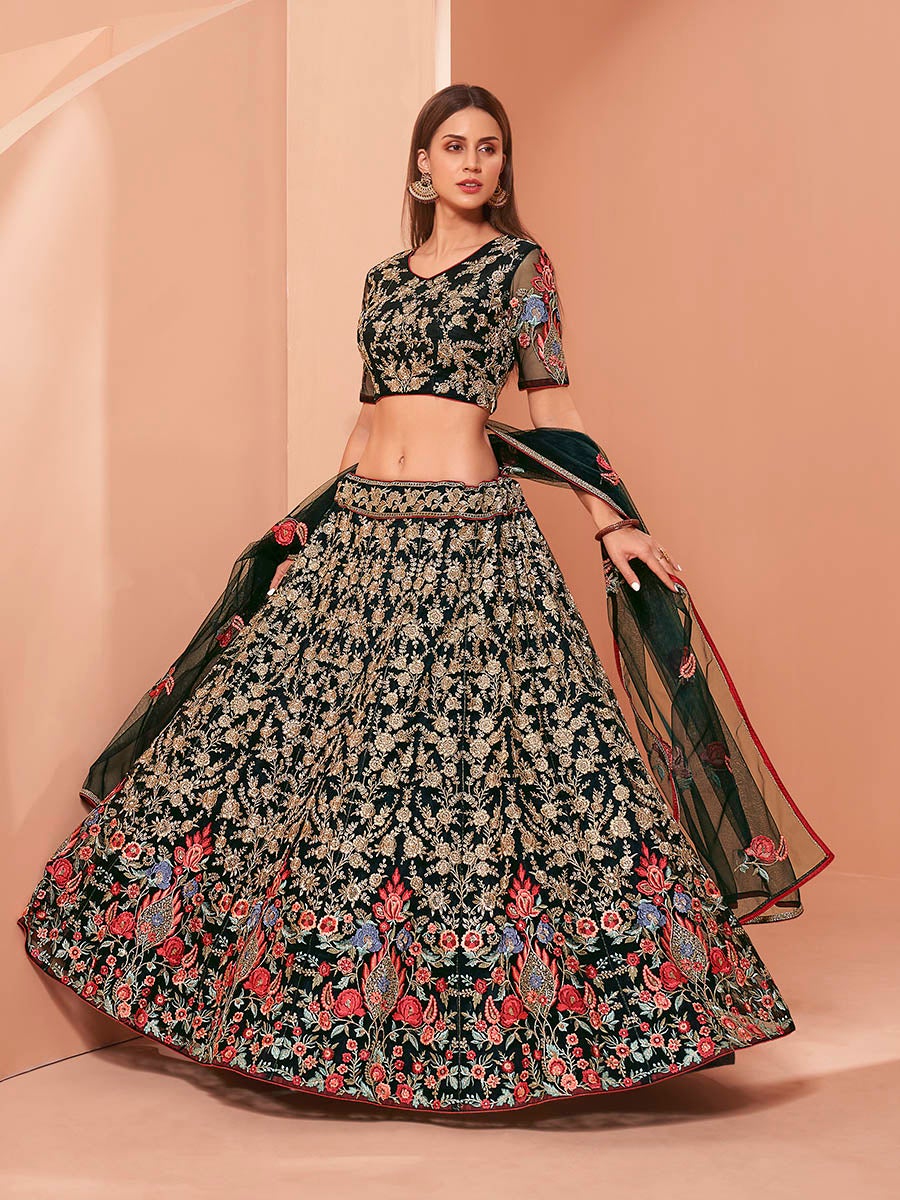 Women's Green Heavy Embroidered Lehenga