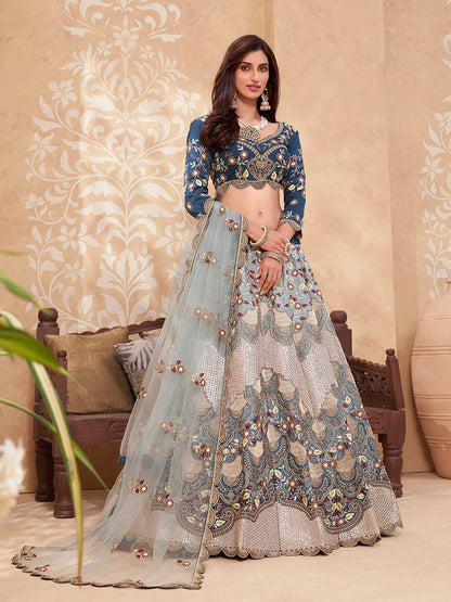 Women's Teal Blue Heavy Embroidered Designer Lehenga