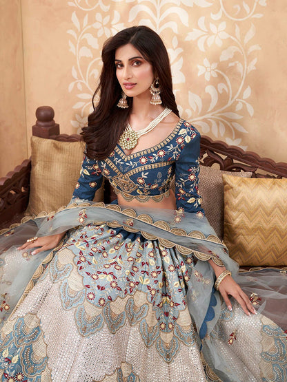 Women's Teal Blue Heavy Embroidered Designer Lehenga