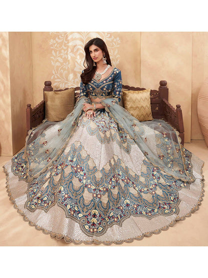 Women's Teal Blue Heavy Embroidered Designer Lehenga