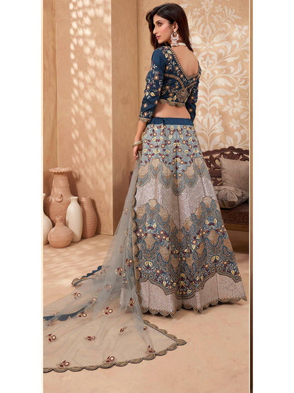 Women's Teal Blue Heavy Embroidered Designer Lehenga