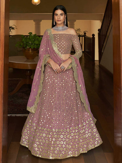 Women's Mauve Georgette Embroidered Lehenga