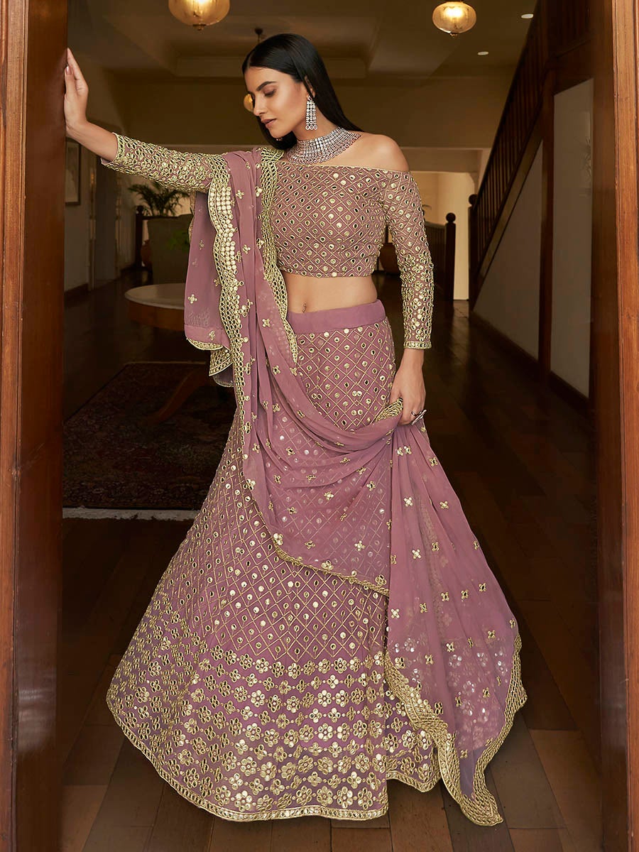 Women's Mauve Georgette Embroidered Lehenga