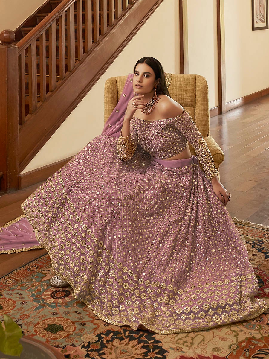 Women's Mauve Georgette Embroidered Lehenga