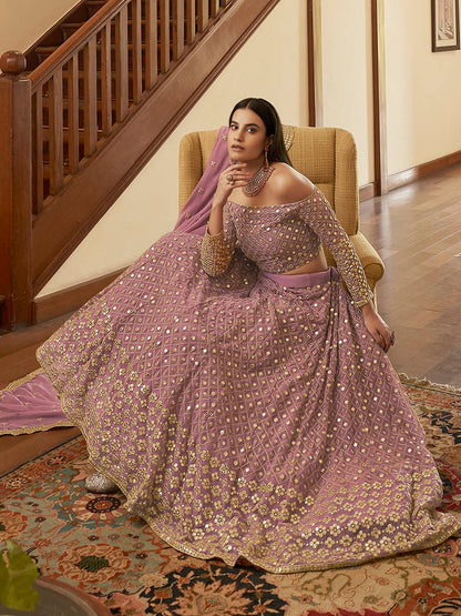 Women's Mauve Georgette Embroidered Lehenga