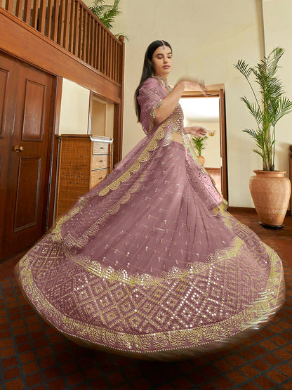 Women's Mauve Georgette Embroidered Lehenga