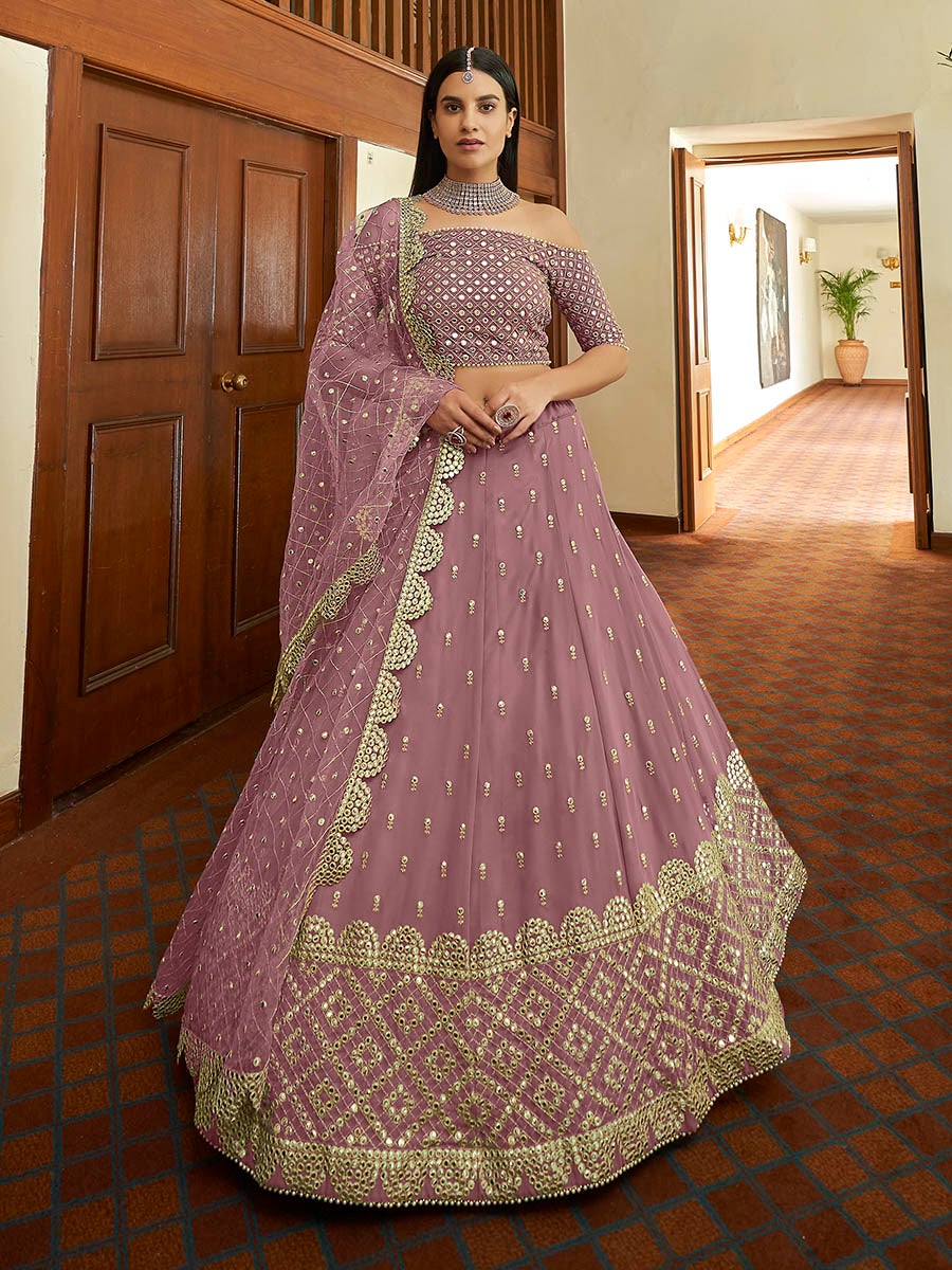 Women's Mauve Georgette Embroidered Lehenga