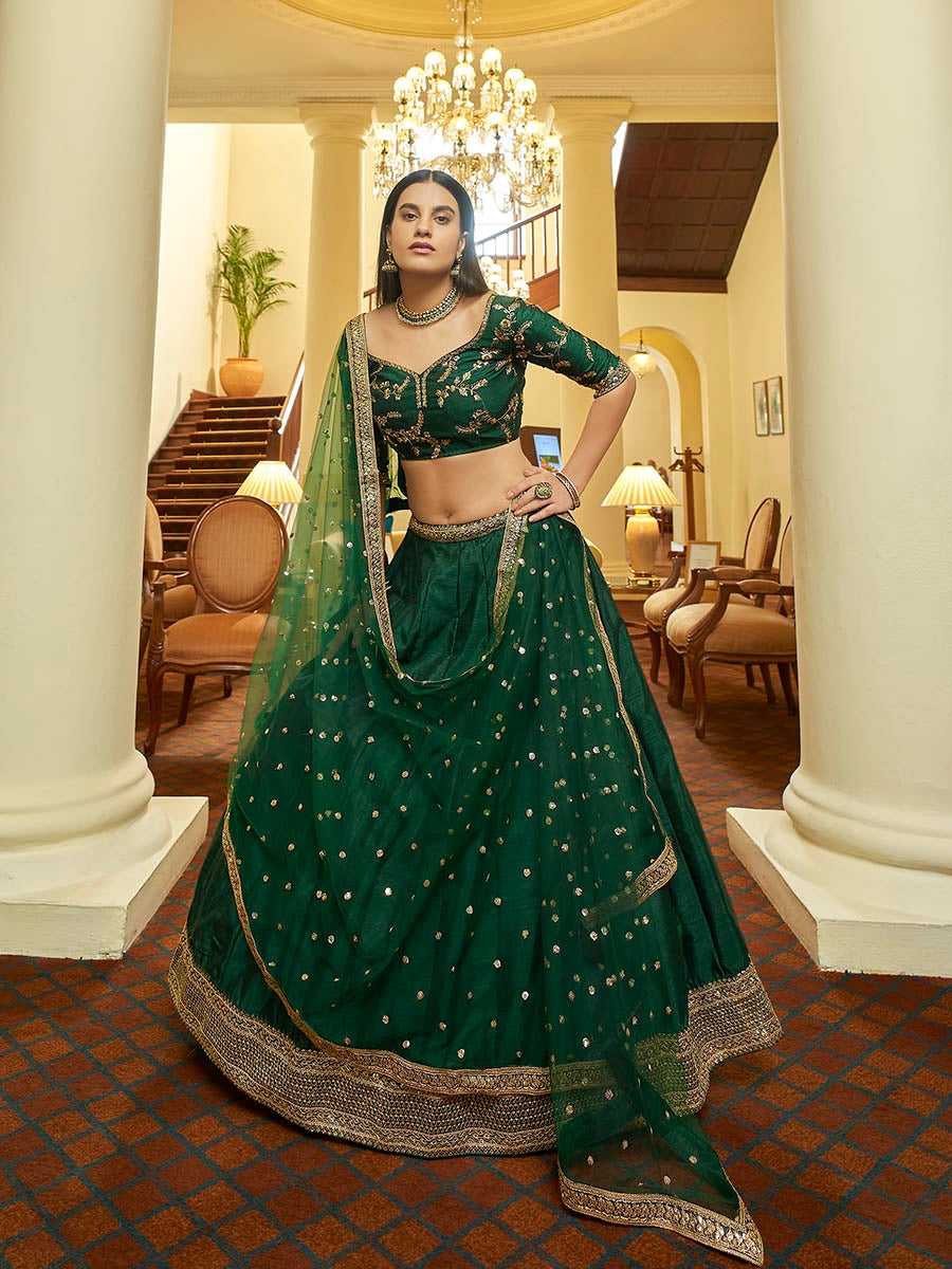 Women's Green Art Silk Embroidered Lehenga