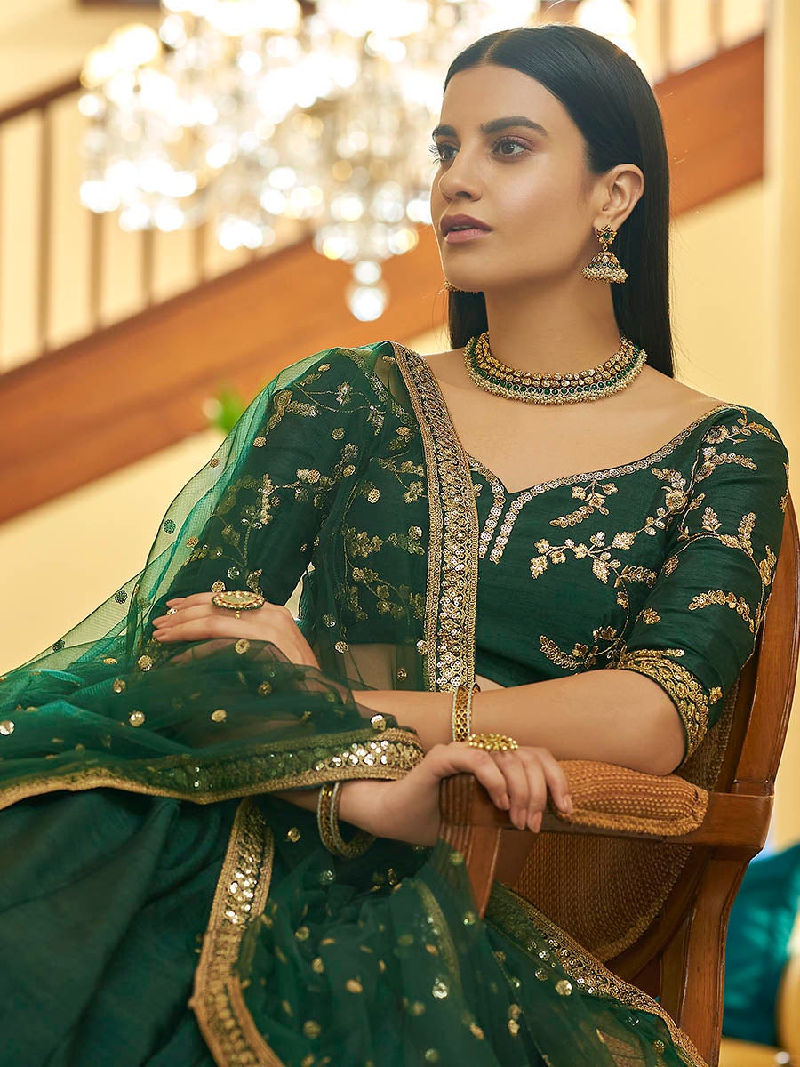 Women's Green Art Silk Embroidered Lehenga