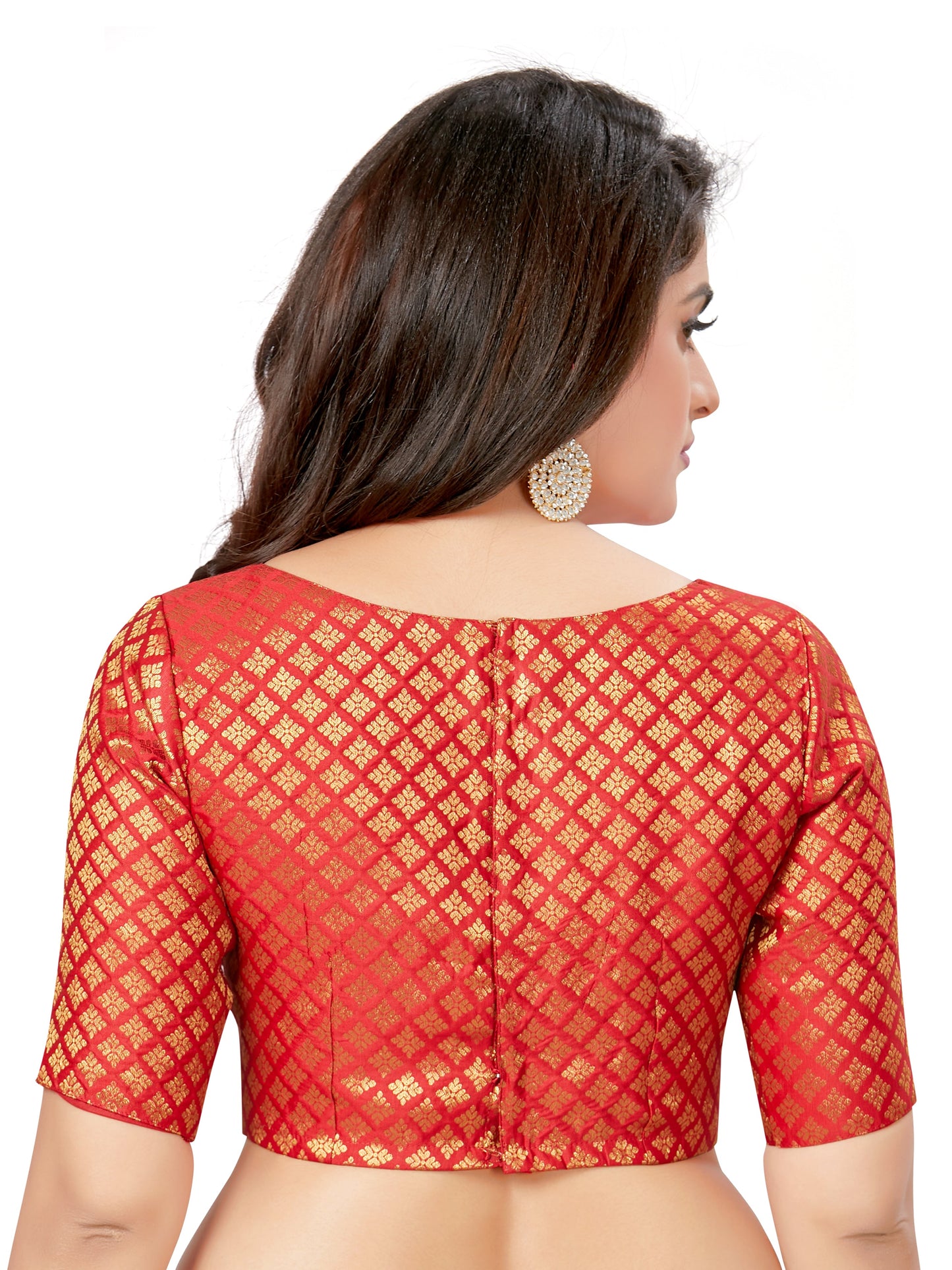 Women's Brocade Elbow Length Sleeves Readymade Saree Blouse