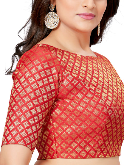 Women's Brocade Elbow Length Sleeves Readymade Saree Blouse