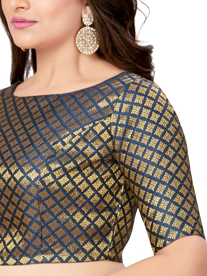 Women's Brocade Elbow Length Sleeves Readymade Saree Blouse