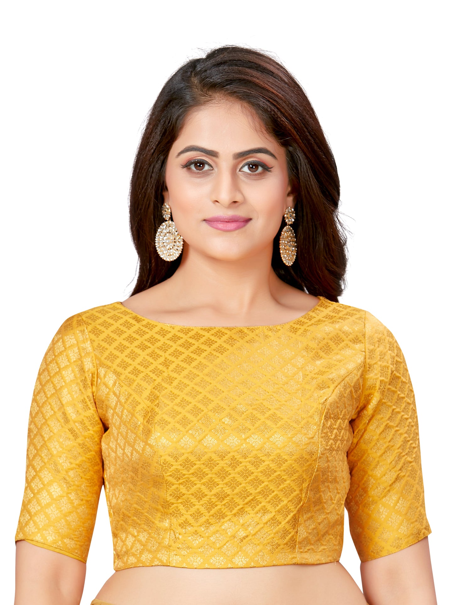 Women's Brocade Elbow Length Sleeves Readymade Saree Blouse