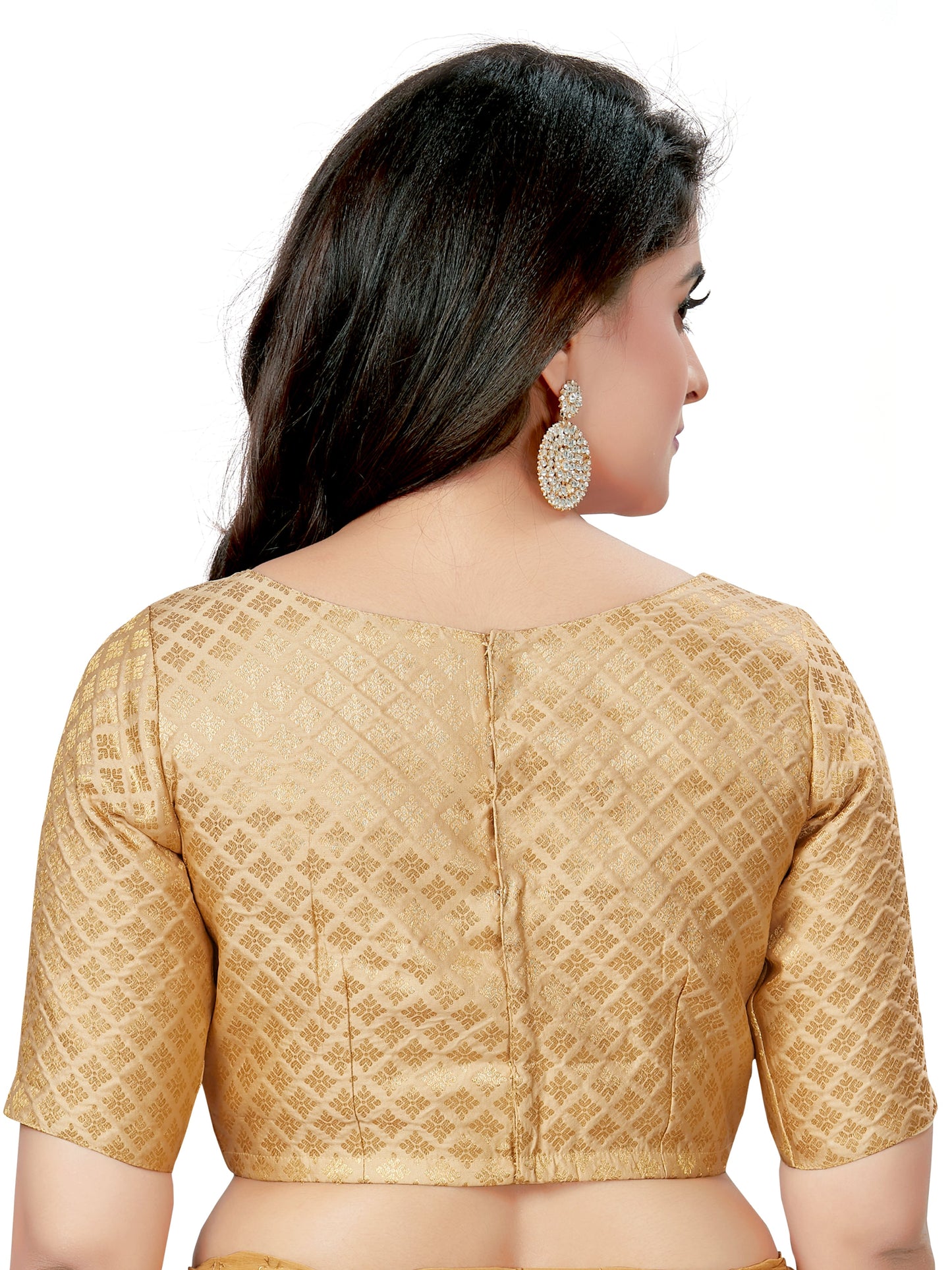 Women's Brocade Elbow Length Sleeves Readymade Saree Blouse