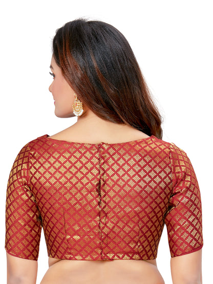 Women's Brocade Elbow Length Sleeves Readymade Saree Blouse