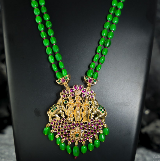 Women's Green Beads Chain Gold Plated