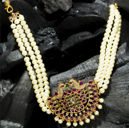 Women's Neck Moti Mala Gold Plated