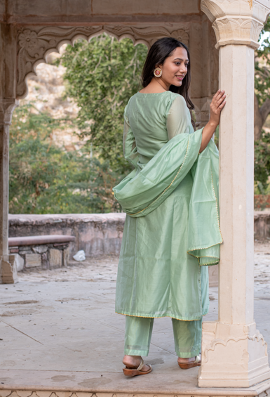 Women's Pakheeza Chanderi Olive Kurta Dupatta Set