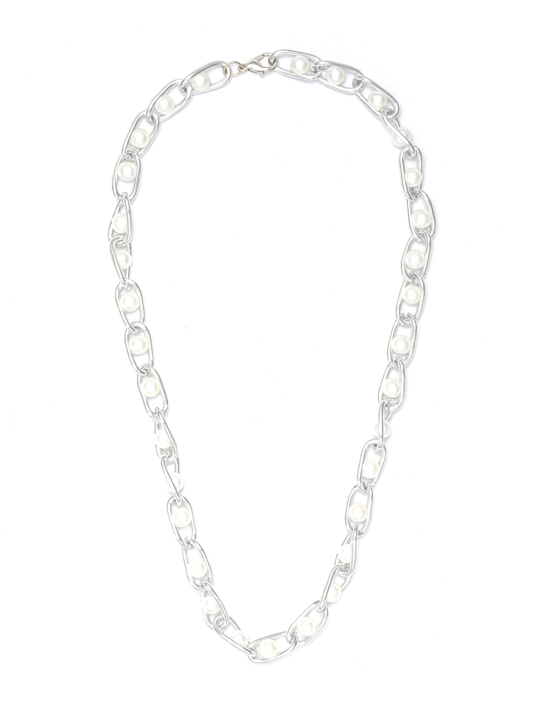 Women's Chunky Chain Pearl Silver Plated Necklace - Priyaasi