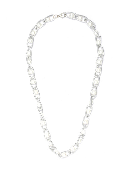 Women's Chunky Chain Pearl Silver Plated Necklace - Priyaasi