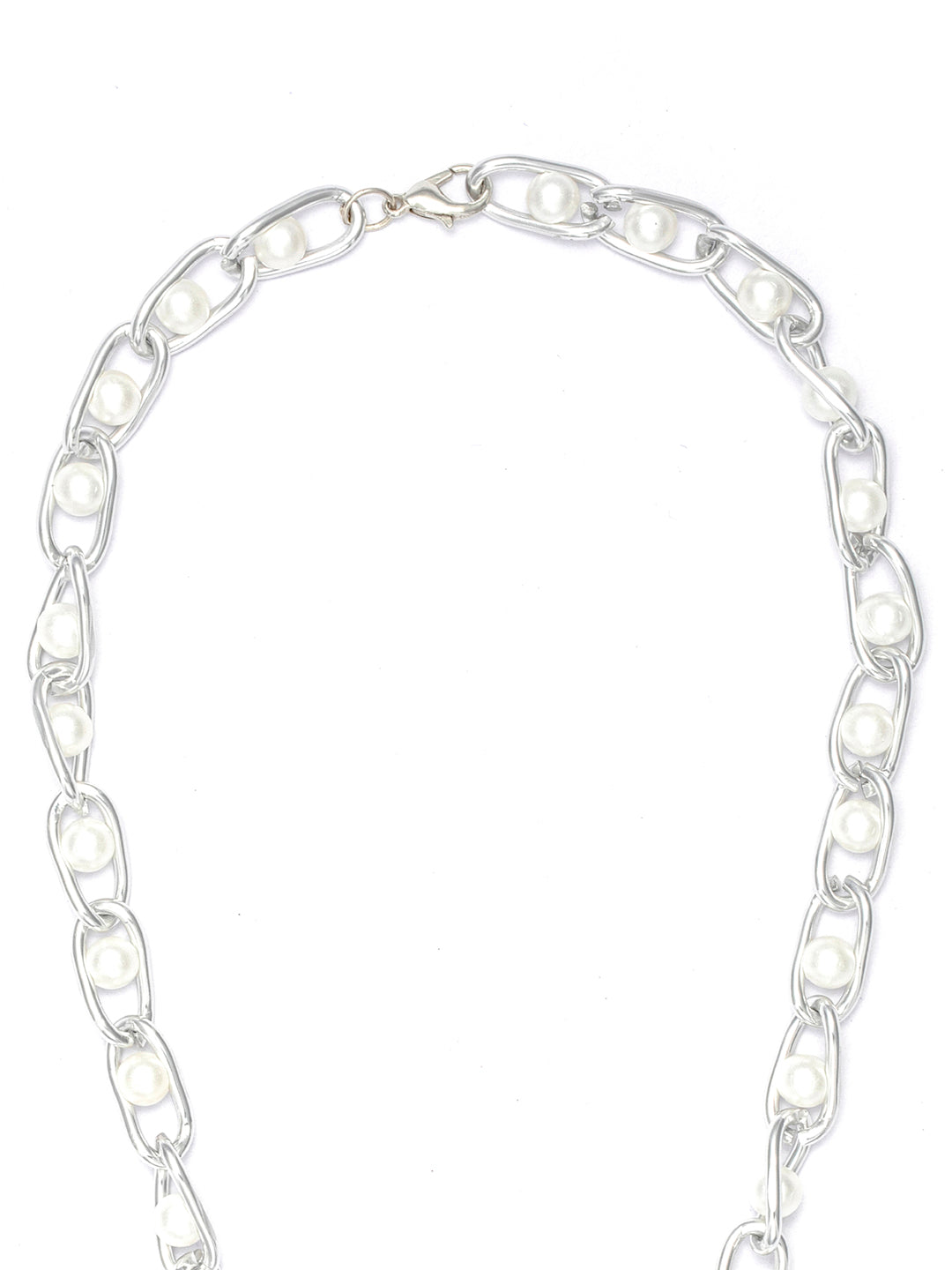 Women's Chunky Chain Pearl Silver Plated Necklace - Priyaasi