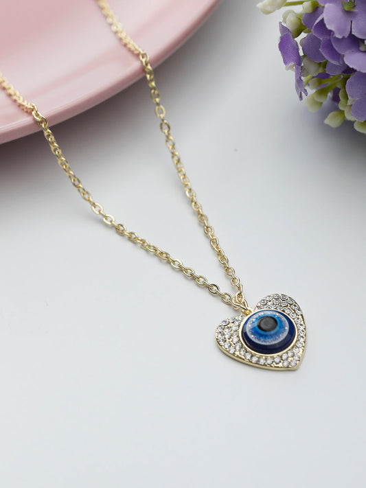 Women's Blue Stones Gold Plated Evil Eye Heart Pendant - Priyaasi