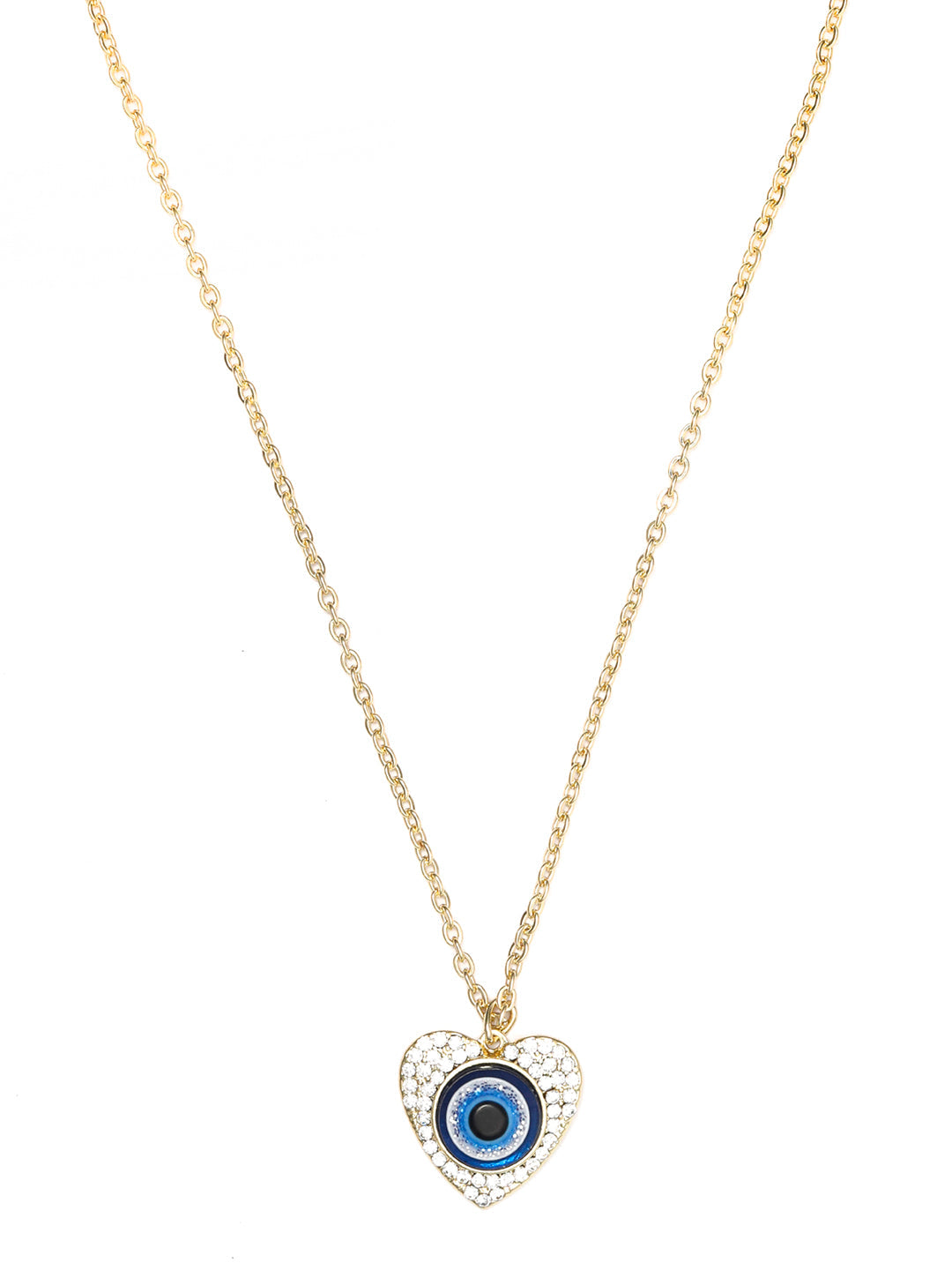 Women's Blue Stones Gold Plated Evil Eye Heart Pendant - Priyaasi