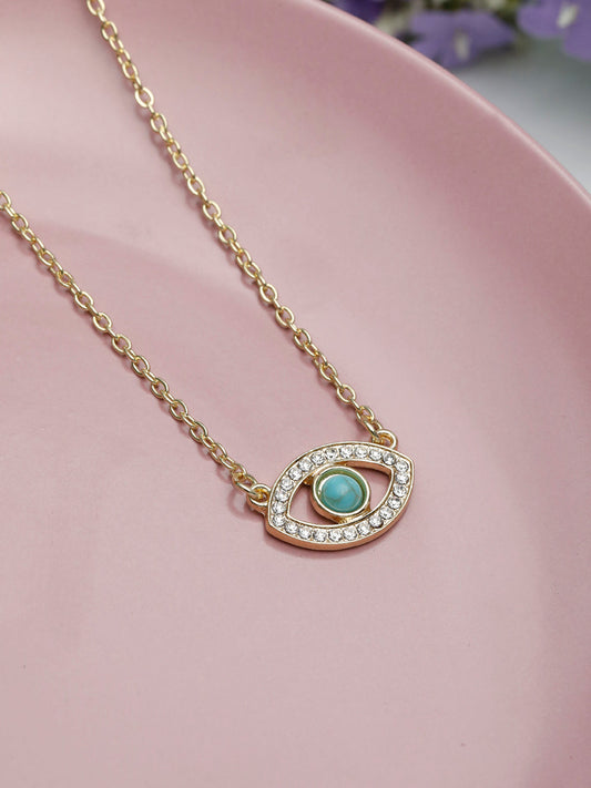 Women's Teal Stones Gold-Plated Evil Eye Pendant - Priyaasi