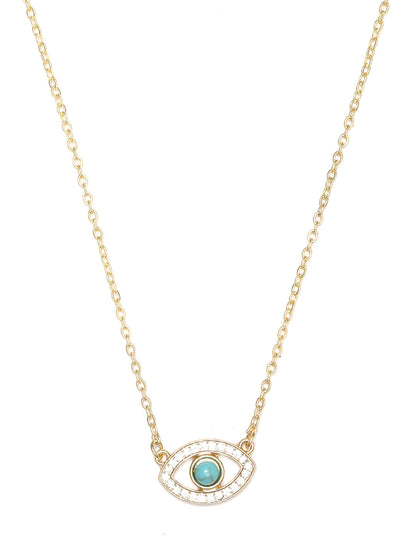 Women's Teal Stones Gold-Plated Evil Eye Pendant - Priyaasi