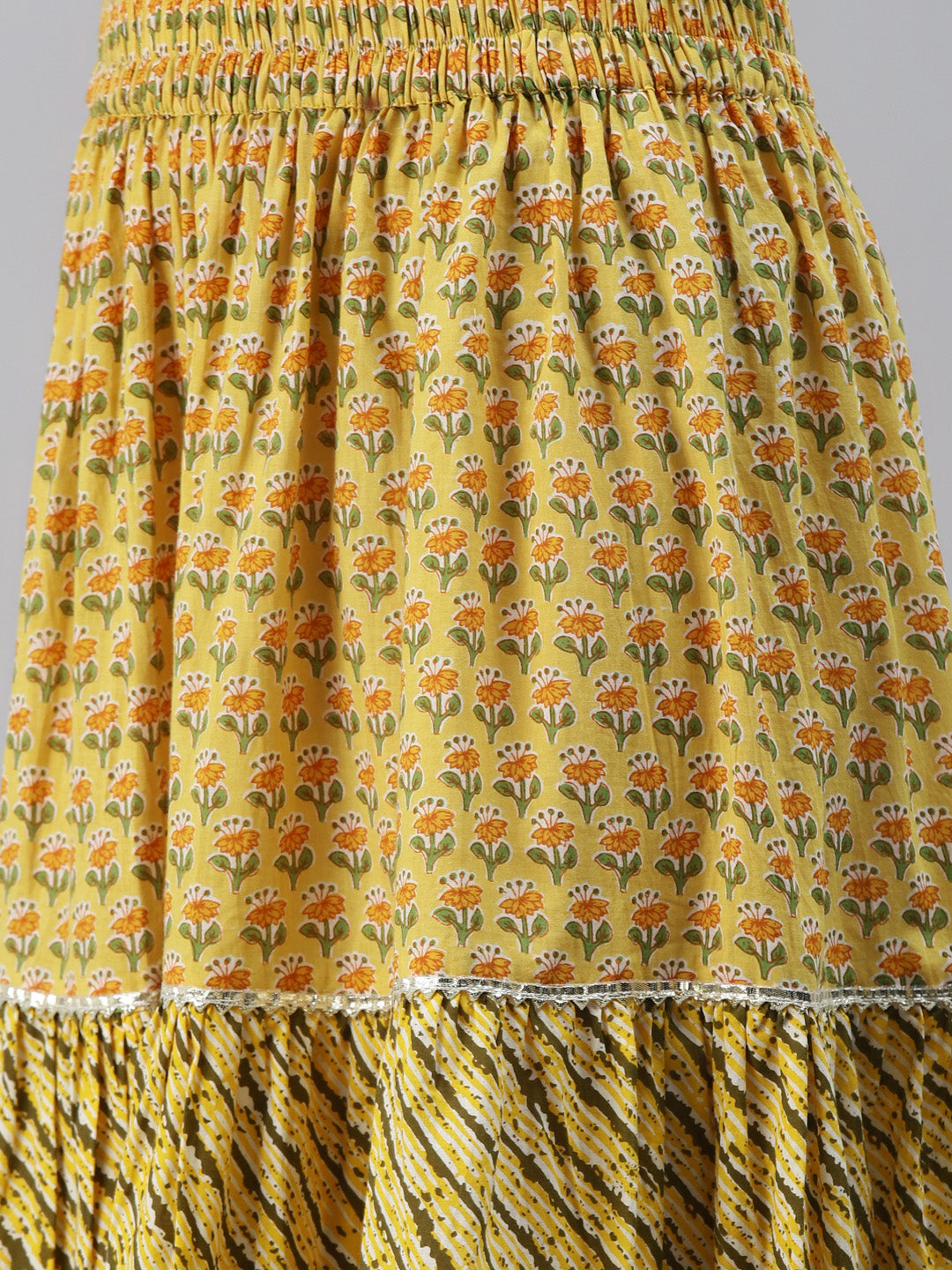 Women's Yellow Cotton Sleeves Less Anarkali Skirt Set With Dupatta