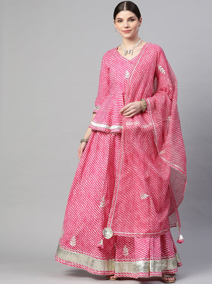 Women's Pink Lehriya Lehenga Dupatta Set