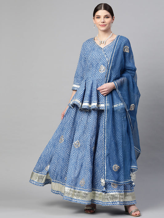 Women's Blue Lehriya Lehenga Dupatta Set