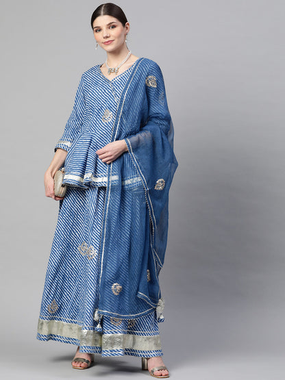 Women's Blue Lehriya Lehenga Dupatta Set