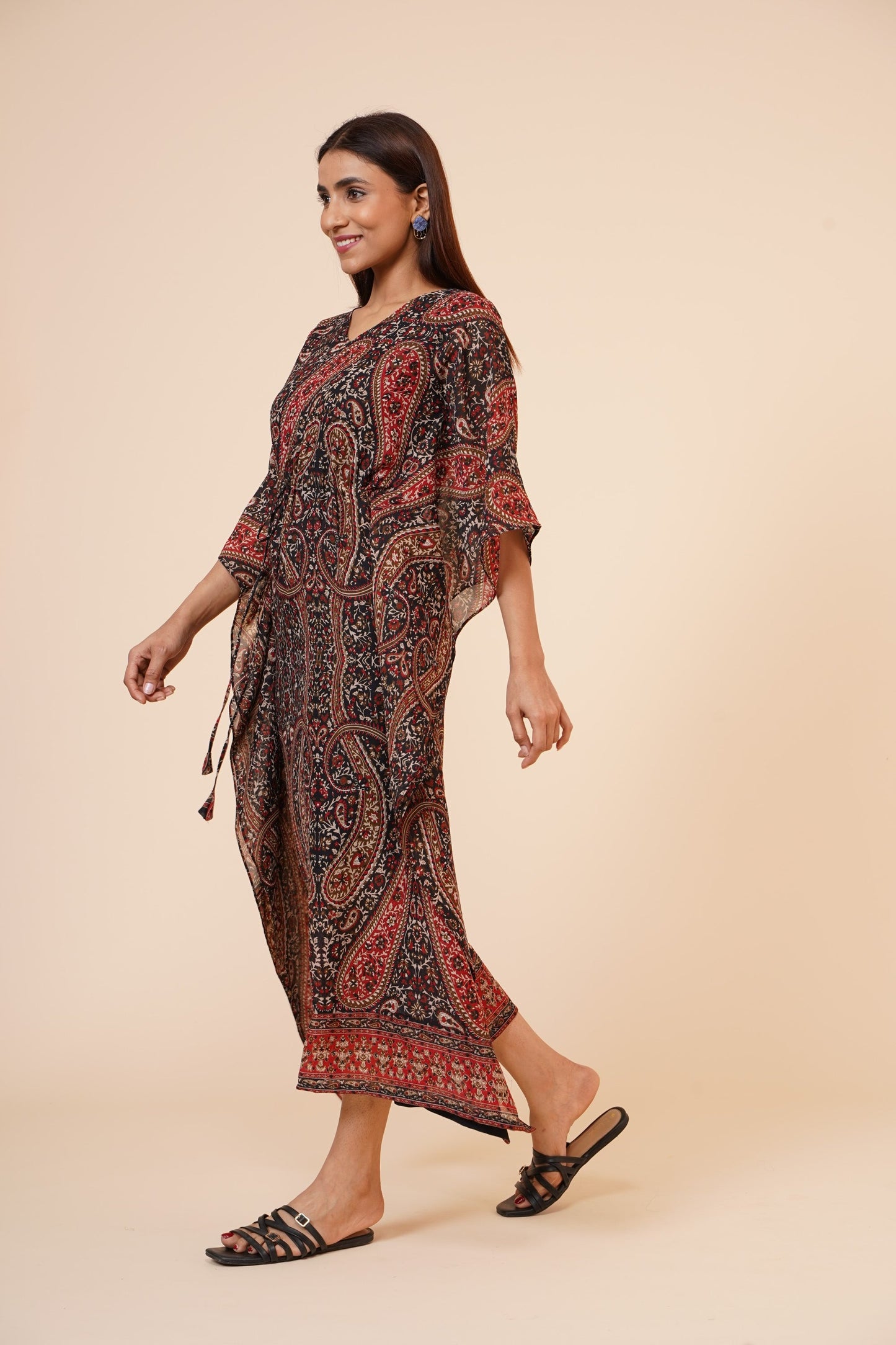 Women's Casual Printed Kaftan With Adjustable String And Inner