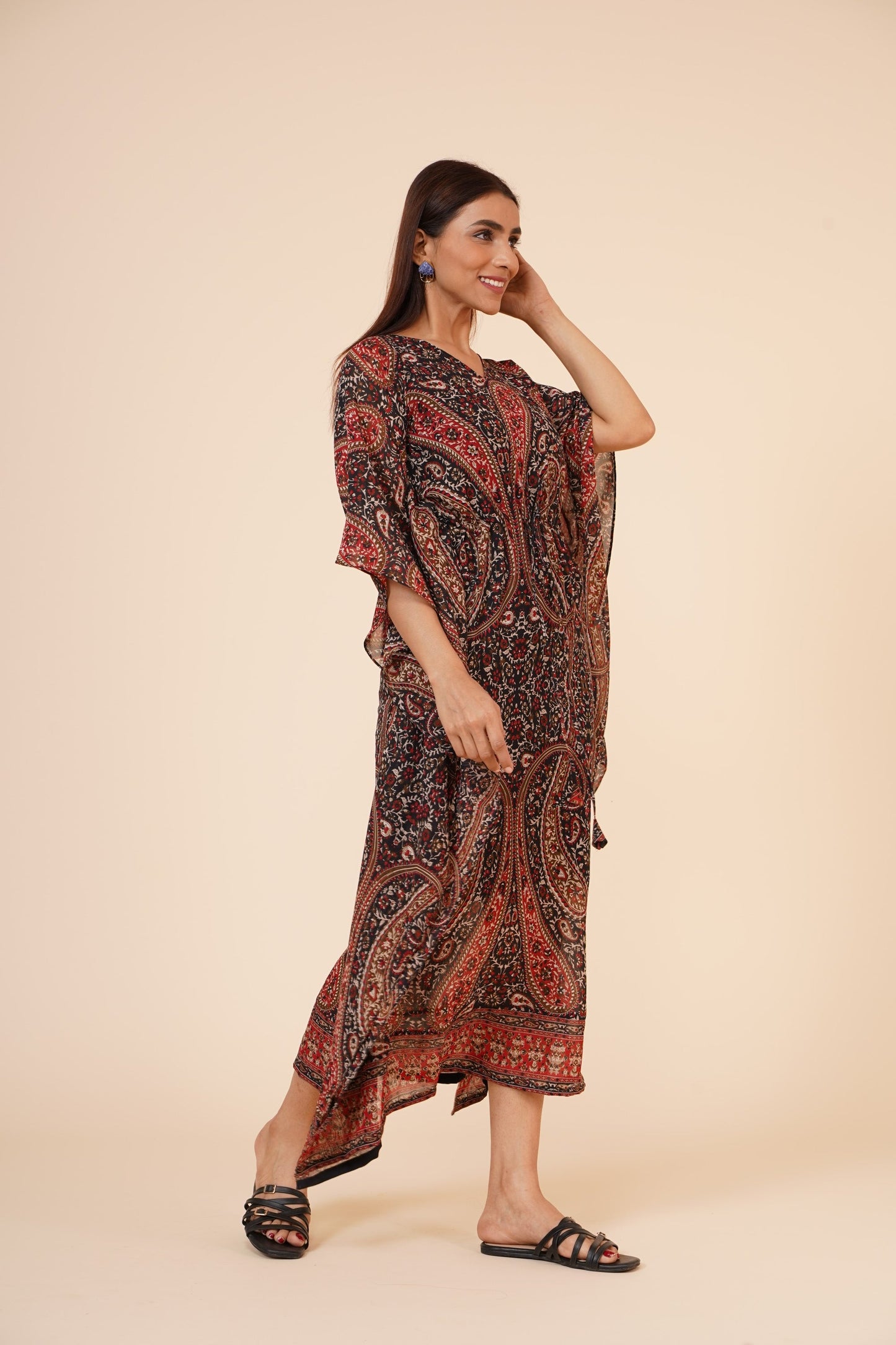 Women's Casual Printed Kaftan With Adjustable String And Inner