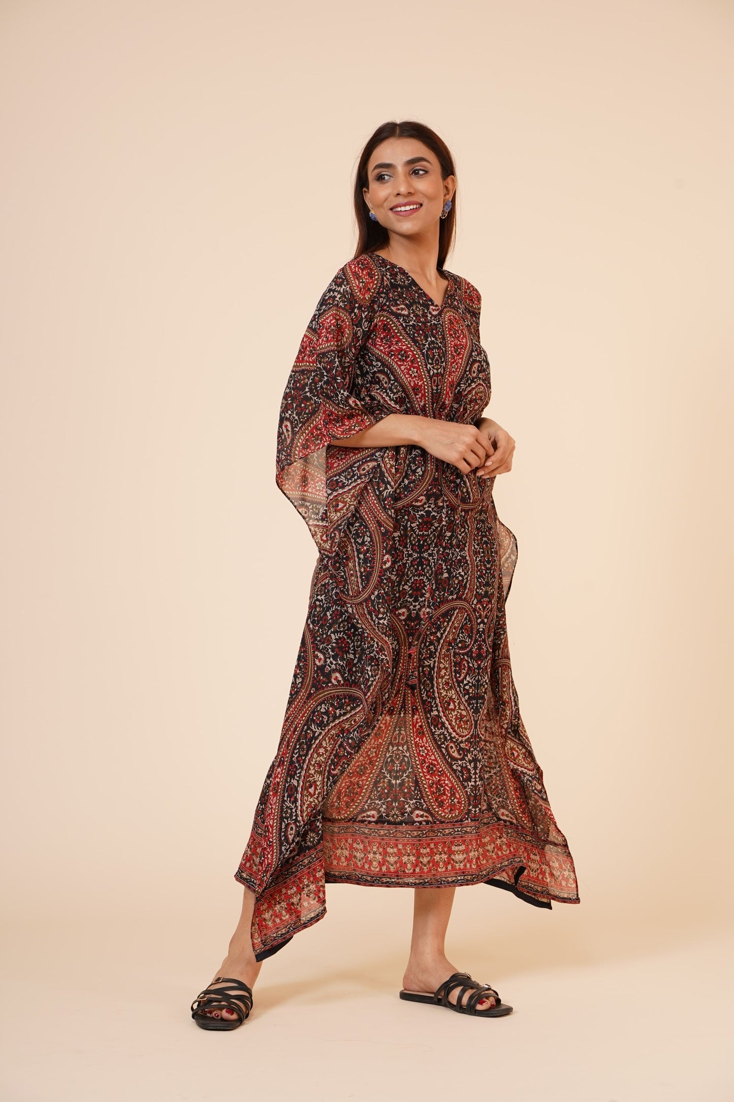 Women's Casual Printed Kaftan With Adjustable String And Inner