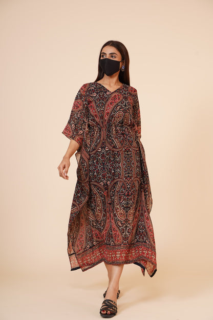 Women's Casual Printed Kaftan With Adjustable String And Inner