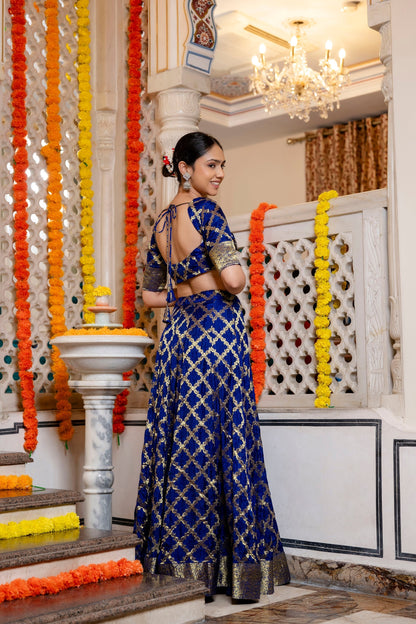 Blue Banarasi Lehenga Choli with Dupatta - 3 pcs set