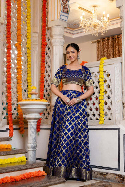 Blue Banarasi Lehenga Choli with Dupatta - 3 pcs set