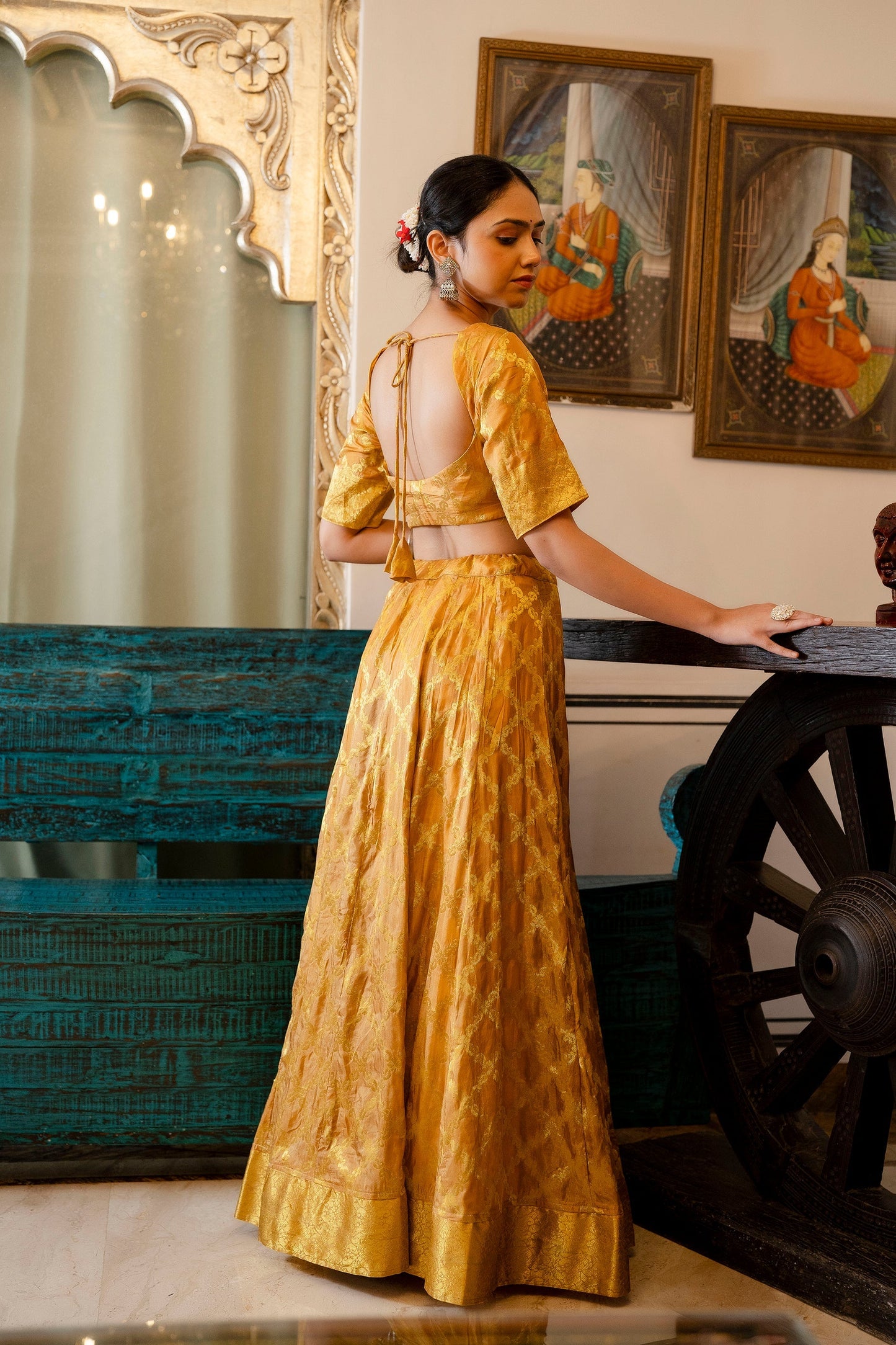 Golden Yellow Banarasi Lehenga Choli with Dupatta - 3 pcs set