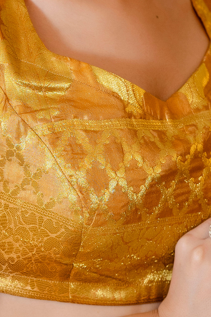 Golden Yellow Banarasi Lehenga Choli with Dupatta - 3 pcs set