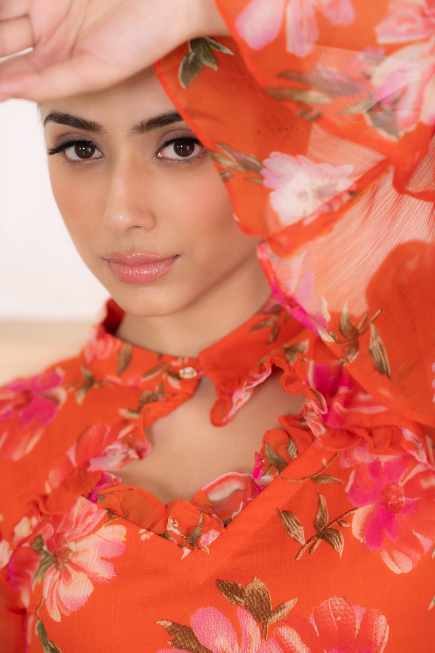 Women's Orange Flower Print Gown