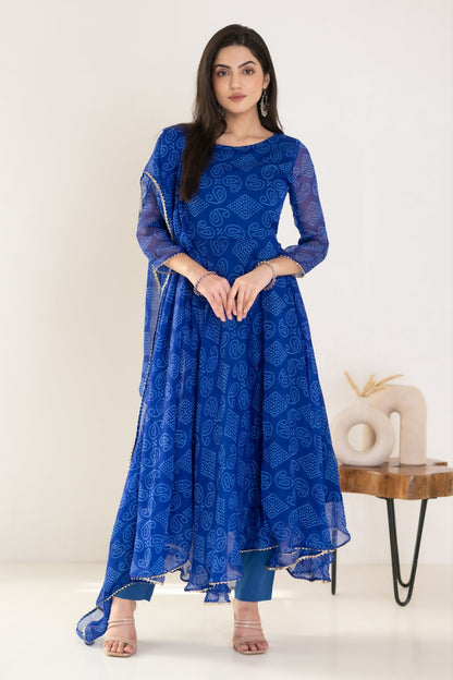 Women's Blue Bandhani Suit Set