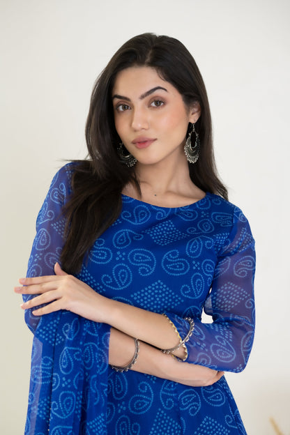 Women's Blue Bandhani Suit Set